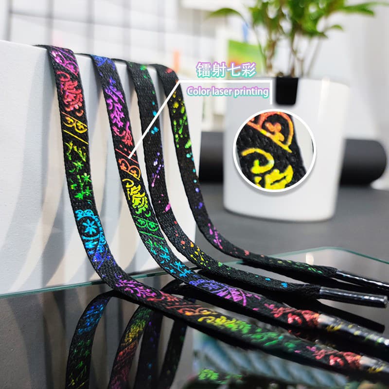 Lin Feng shoelaces wholesale colorful laser splash ink bright color bronzing silver cashew flower shoelaces with AF1 personality shoelaces