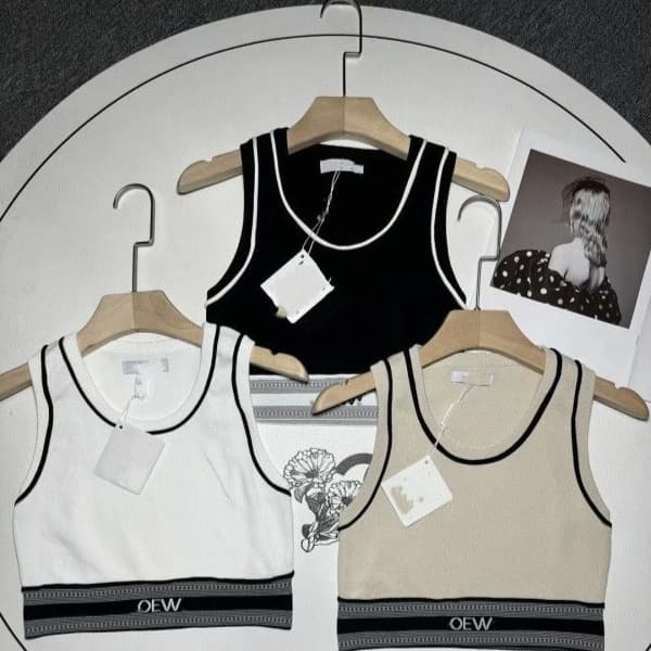 Jacquard Webbing Contrast Color Sports Knit Vest Women's Inner Wear Outer Wear Crop Camisole 2024 Summer Tight Top