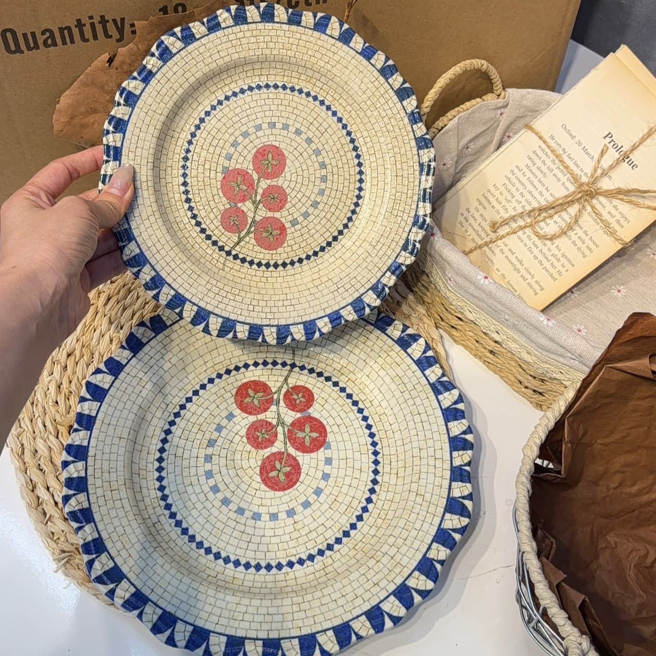 Hand-painted Italian Mosaic Baroque Heavy Hand-painted Relief Tomato Ceramic Dinner Plate 8-10 Inches