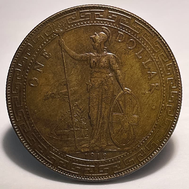 Silver dollar brass pattern coin, Hong Kong station foreign 1910 one yuan, 39mm old copper patina, for collection, handling, and hobby