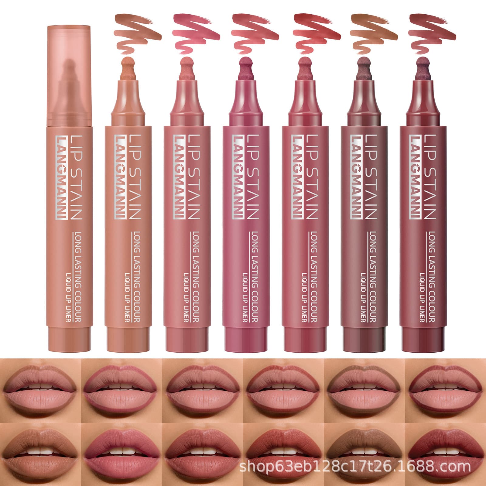 LANGMANNI New Liquid Lip Liner Lip Stain Lip Gloss Six Colors Available Cross-border Exclusive TEMU Hot Seller