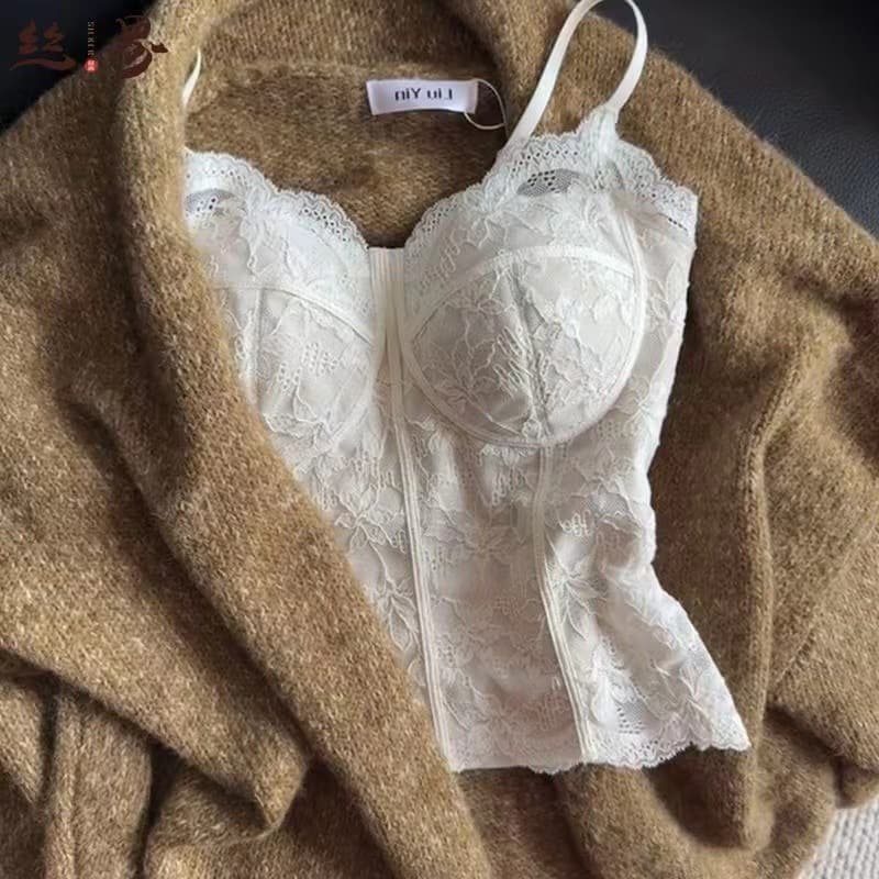 Brushed Fleece Lined Lace Camisole for Women with Pads, Slimming Hot Girl Base Layer, Heated Outerwear Autumn/Winter Back Beauty