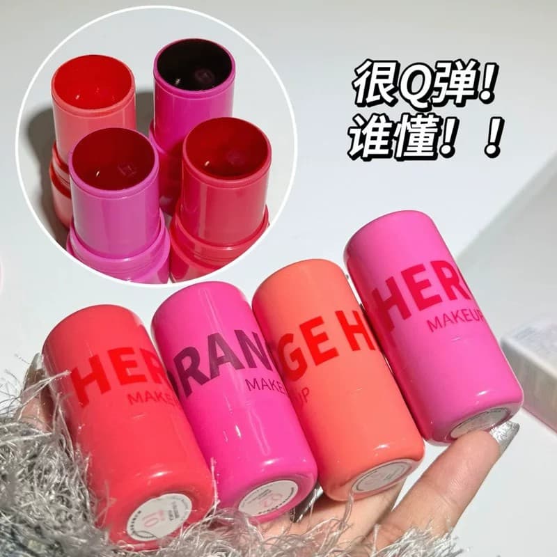 Herorange Colorful Jelly Blush Stick for Lips and Cheeks, Long-Lasting, Colorful, Korean Style, Brightening, Whitening, Matte, Multi-Use