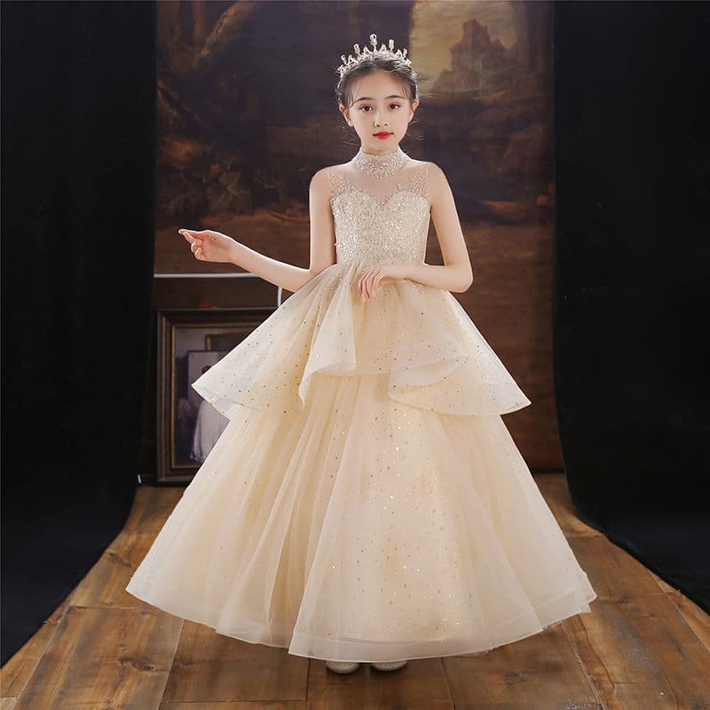 Girls Princess Dress Wedding Gown Piano Performance Children High-End Host Puffy Dress Catwalk Gown