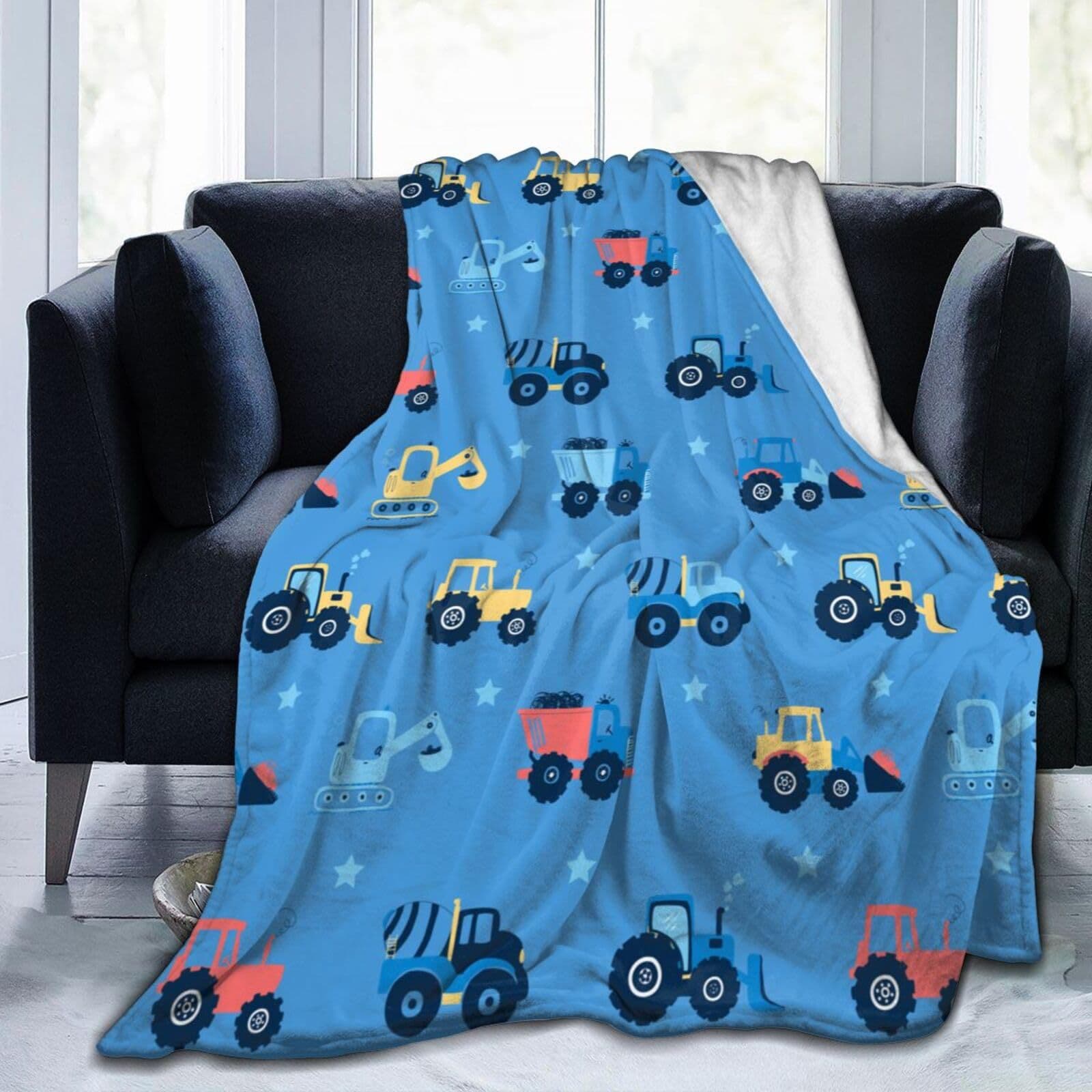Monster Truck Car Pattern Throw Blanket Soft Warm Four-Season Decorative Flannel Blanket for Bed Couch Bedroom