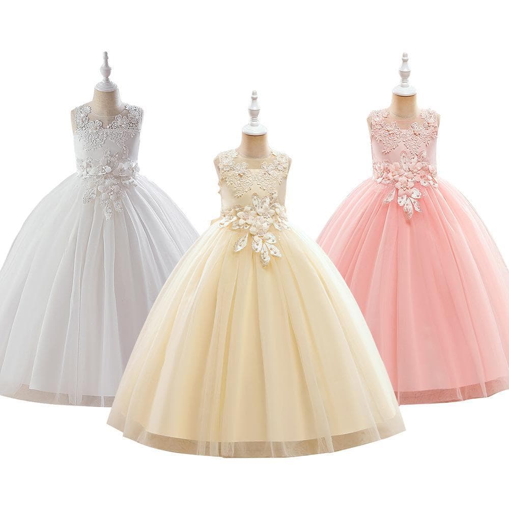 Princess Dress for Girls Children's Party Frock Lace Skirt Embellished Net Gown Spring Autumn Winter Seasonal Wear Cotton Blend
