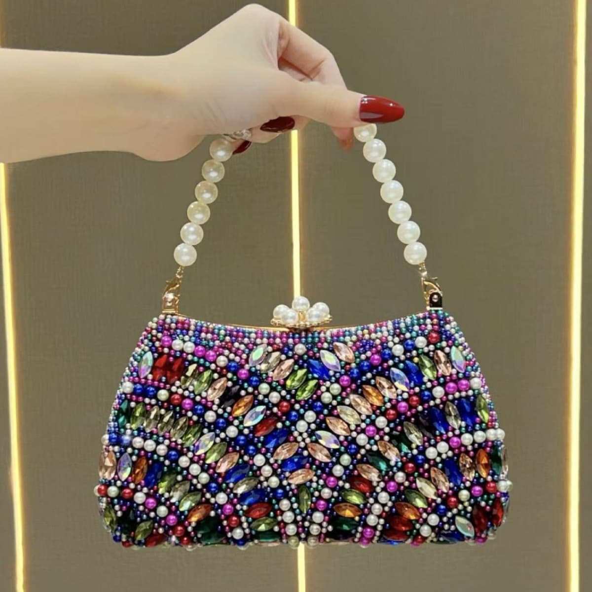 New bohemian style diamond-encrusted high-end beaded handbag clutch bag women's exquisite evening bag women's bag