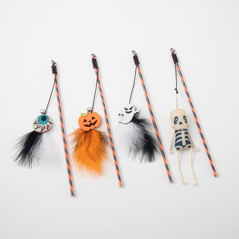 New Cross-Border Halloween Cat Toy, New Cat Wand with Pumpkin Ghost Feathers and Plastic Cat Toy Manufacturer