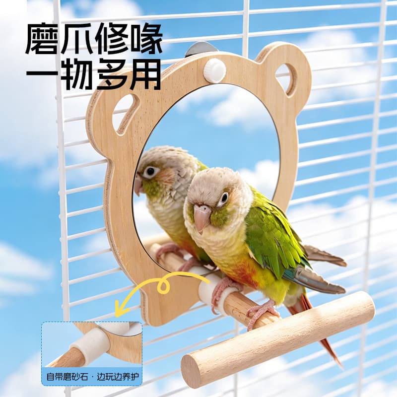 Parrot Mirror Stand Perch for Cockatiel, Lovebird, Budgie, Bird Cage Decoration Toy Accessories