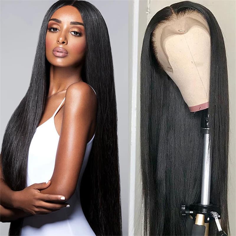 13x4 front lace long black long straight human hair wigs 12A Straight Human Hair wigs