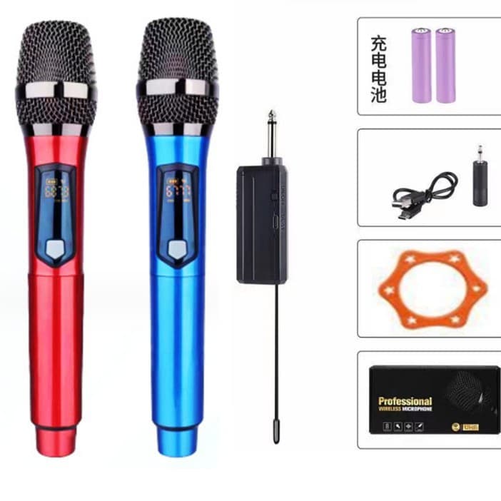 UHF Universal Wireless Microphone Set One-to-Two Frequency Modulation for Home Outdoor Speakers Stage Charging Live Streaming Equipment