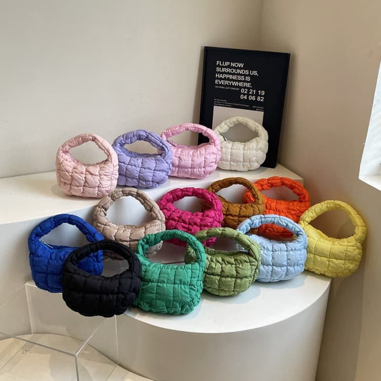 Wholesale Korean pleated checkered cloud underarm bag 2024 new down stylish fashionable mini handbag