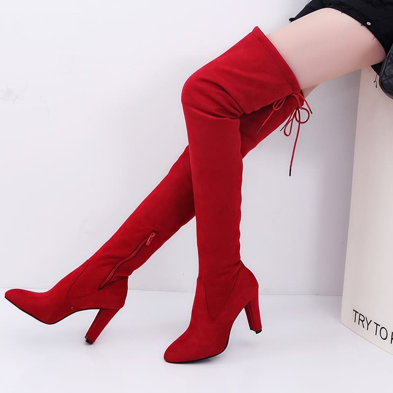 Cross-Border Trade 2024 New European and American Autumn Winter Large Size Over The Knee Boots High Heel Pointed Toe Suede Zipper Women's Boots