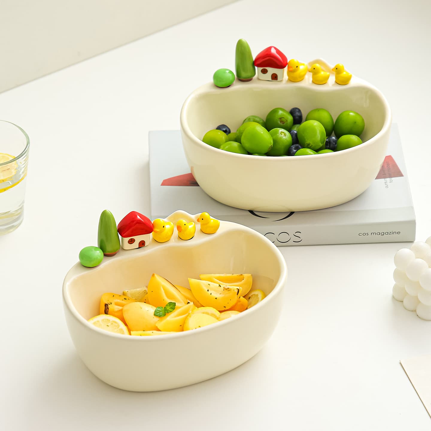 Cream-Colored Ceramic Fruit Fork Plate Set with Forks, Household Fruit Plate, Stainless Steel Forks, Fruit Picks, Dessert Forks, Fruit Forks