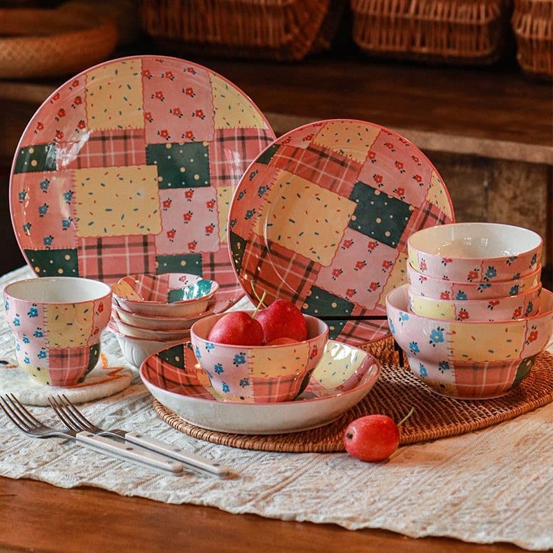 Beautifully designed colorful patchwork underglaze tableware, ceramic bowls for home use, high aesthetic appeal ceramic bowls and cups