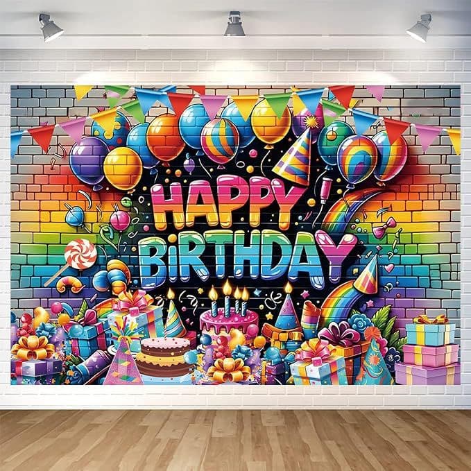 Cross-border happy birthday decoration banner party decoration black gold theme birthday arrangement atmosphere background cloth