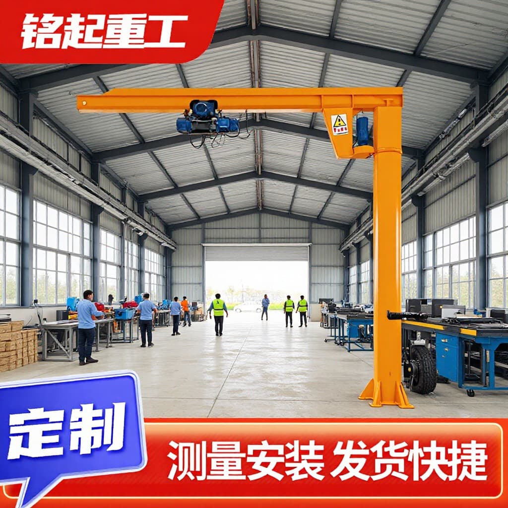 Fixed column jib crane for industrial workshop lifting operations, 2-ton electric rotating column jib crane