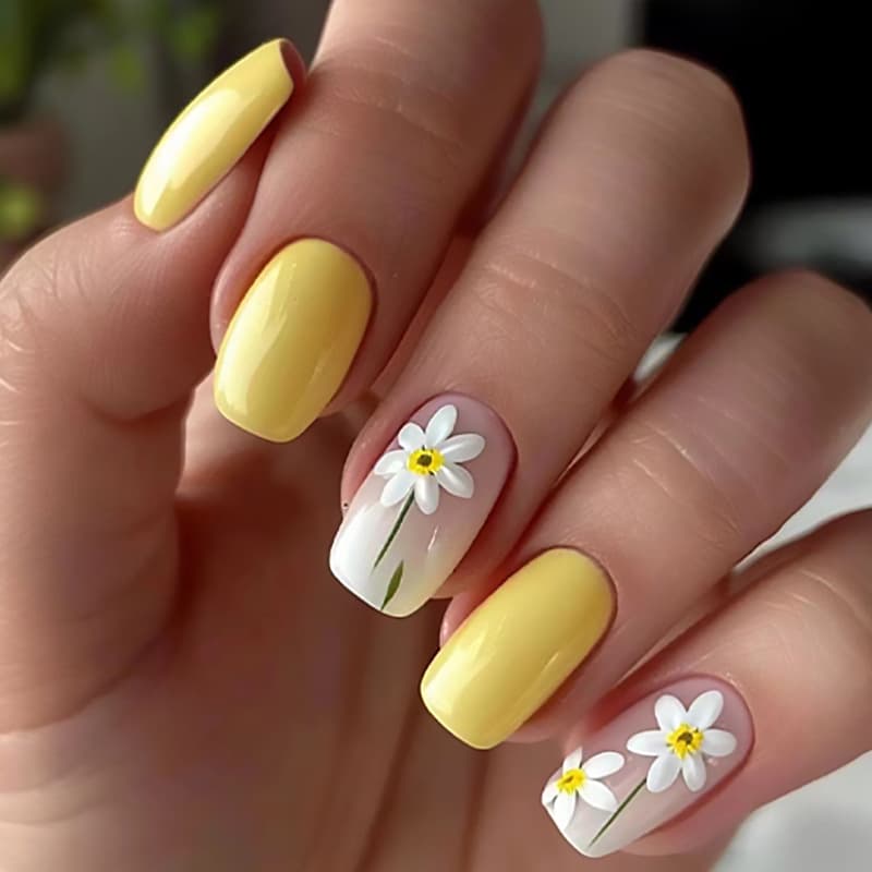 Simple Yellow Fake Nails for Spring and Summer Wearable Removable Nail Tips Floral Fresh European and American Nail Tips