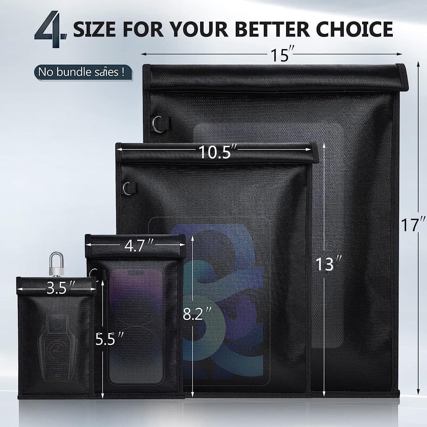 2024 New Cross-Border Fireproof, Flame Retardant, Waterproof RFID Car Key Shielding Bag, Mobile Phone/Tablet Shielding Bag