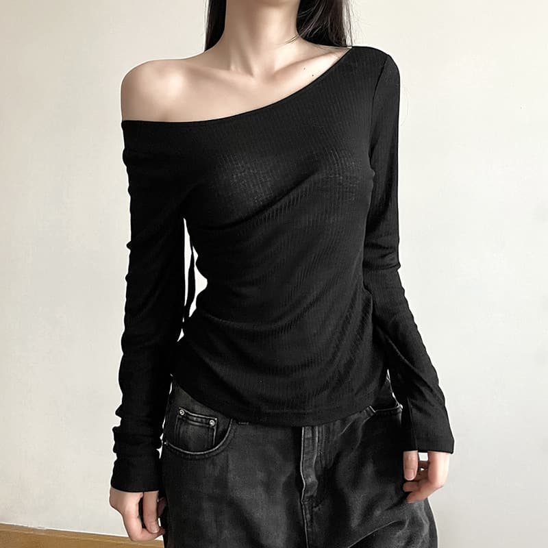 European and American style 2024 autumn new women's elegant commuter off-neck lace-up backless solid color slim T-shirt
