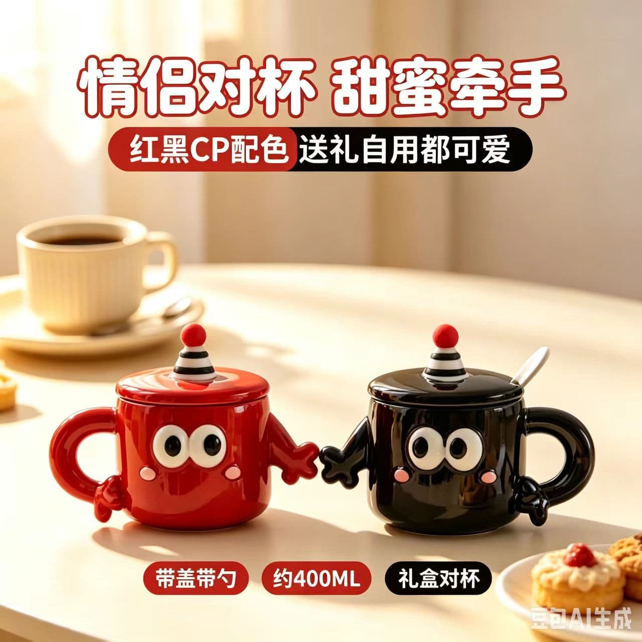 Holding Hand Cup Couple Ceramic Cup Gift Box Funny Mug with Lid Home Niche Water Cup Wedding Gift Cup