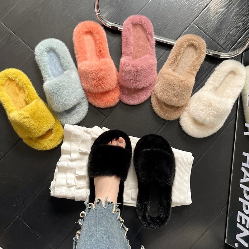 2025 Fall/Winter Fashion Casual Thick-Soled Slide Sandals Ins Trendy Versatile Simple Comfortable Home and Outdoor Furry Slippers