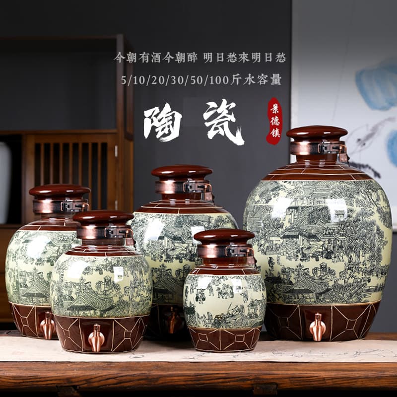 Jingdezhen ceramic wine brewing jar, fermentation vat in 10, 20, 30, 50 jin sizes, antique wine bottle, household sealed wine pot