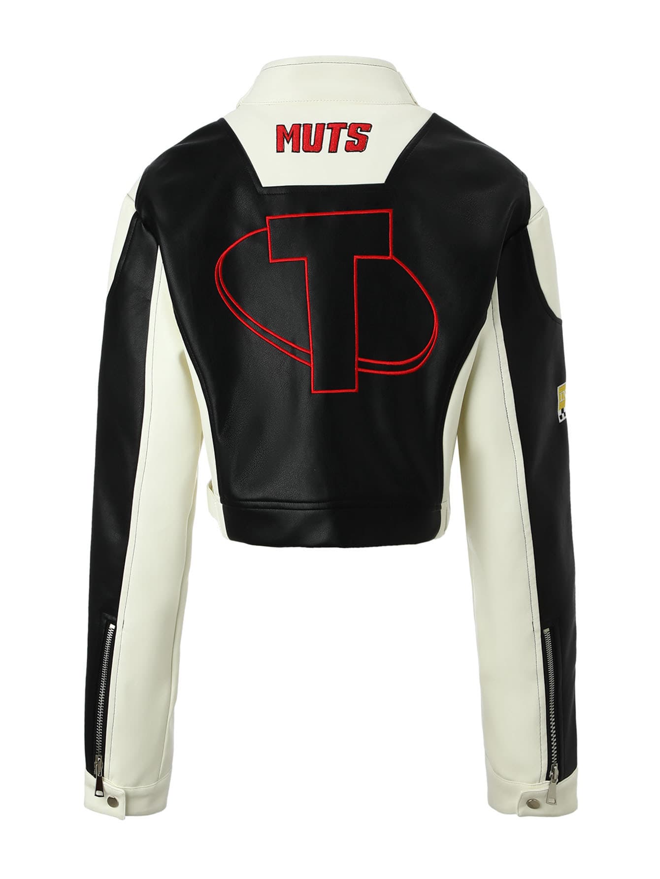Cross-Border Hot Selling PU Motorcycle Leather Jacket for Women, Stand-Up Collar Contrast Color Stitching Racing Suit Slim Fit Blazer Thin Spring and Autumn Coat