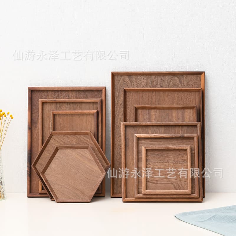 Black Walnut Wood Tray Rectangular Plate Tableware Fruit Dessert Hotel Square Tea Tray Wooden Dining Plate Round Wooden Plate