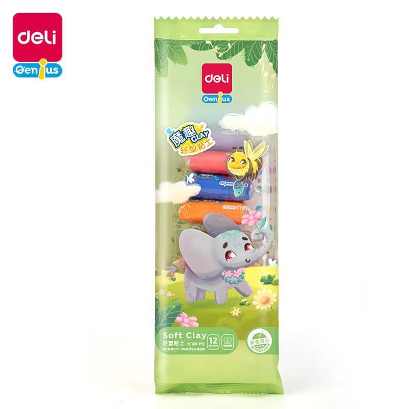 Deli YC104-P12 bagged lightweight clay for students and children handmade DIY plasticine colored clay wholesale