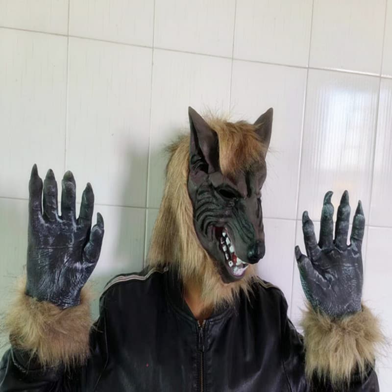 Funny Headgear Halloween Werewolf Gloves Halloween Horror Werewolf Mask Halloween Gloves Horror Mask