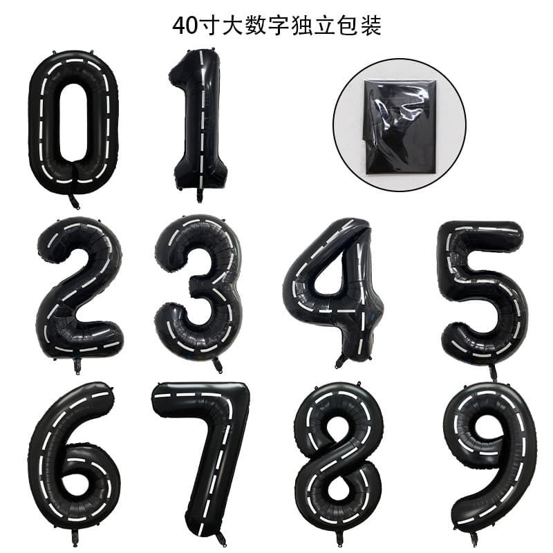 40-inch White Line Number Balloon Body Large Number Black and White Checkered Racing Theme Anniversary Birthday Number Balloon