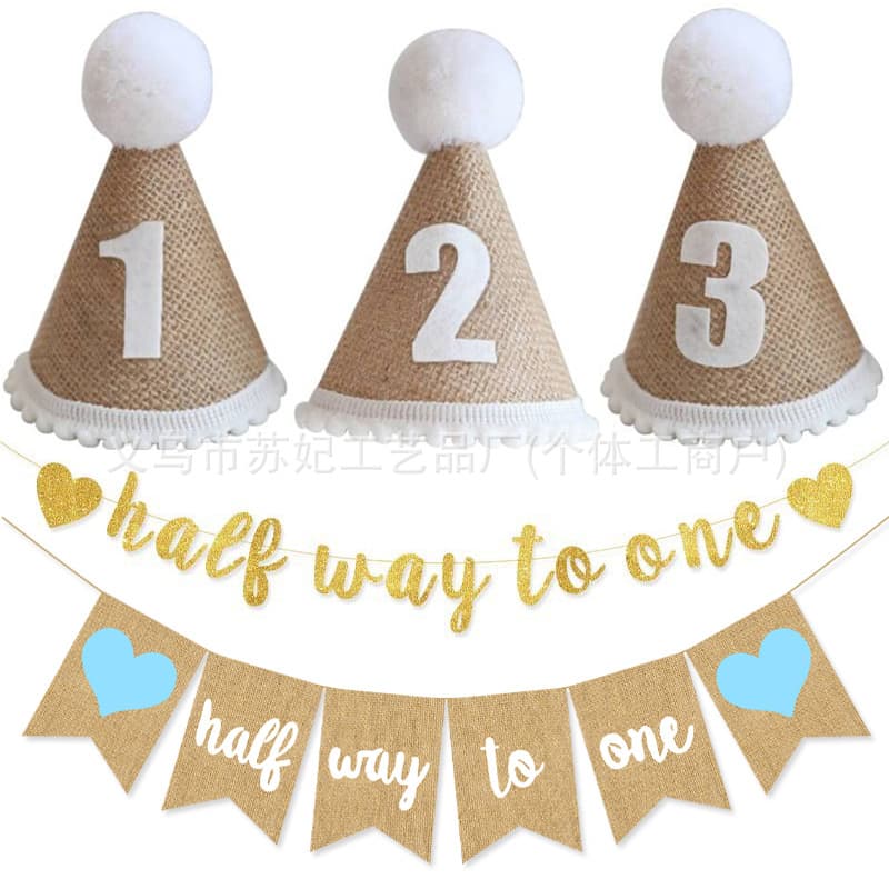 half way to one pull flag 1st birthday hat crown 6 MONTHS swallowtail flag mom to be shoulder strap