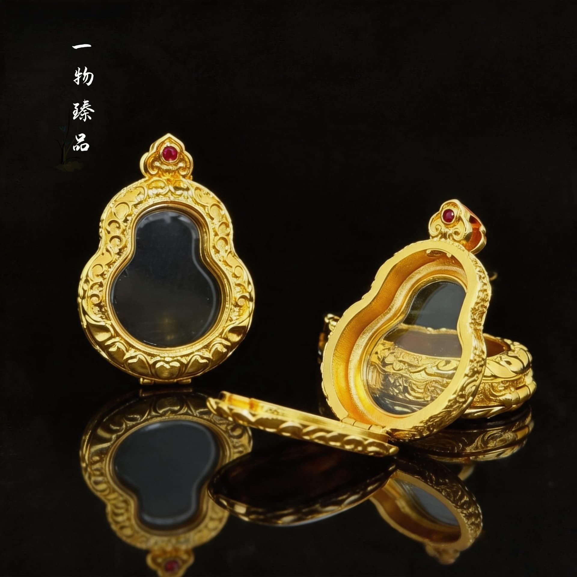 Golden double-sided gourd thangka heavy industry thickened copper gold-plated flip cover brass karwu shell wholesale