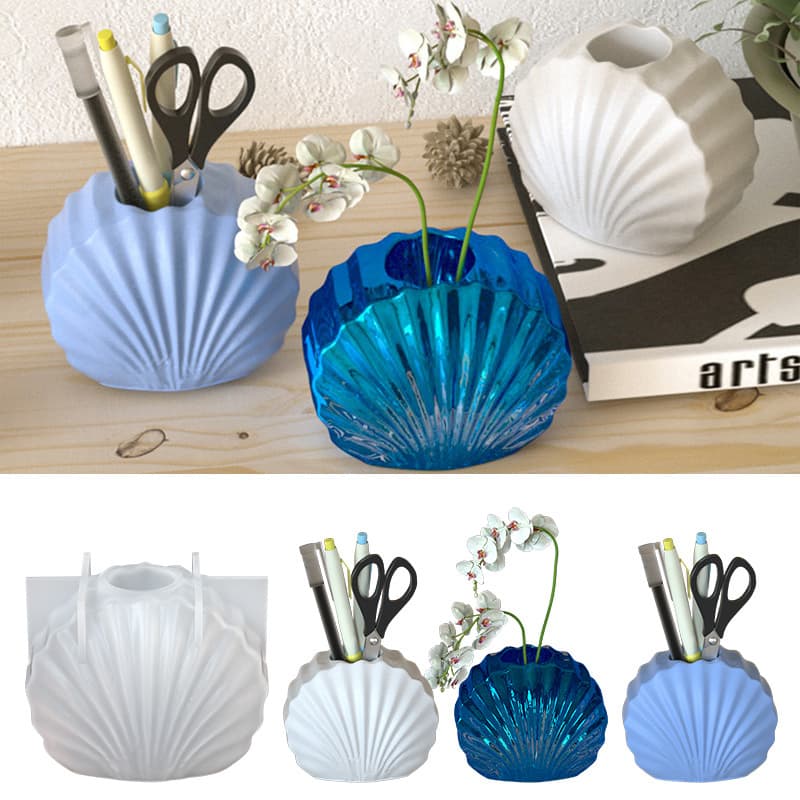 Shell Flower Vase Silicone Mold DIY Aromatherapy Gypsum Ornaments Shell Pen Storage Box Mold