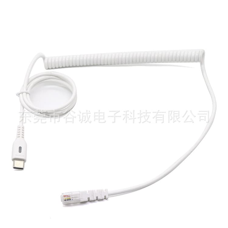 Type C with Light Communication Network Cable 4P4C RJ11 PU Coiled Cable Smart Device Connection Cable