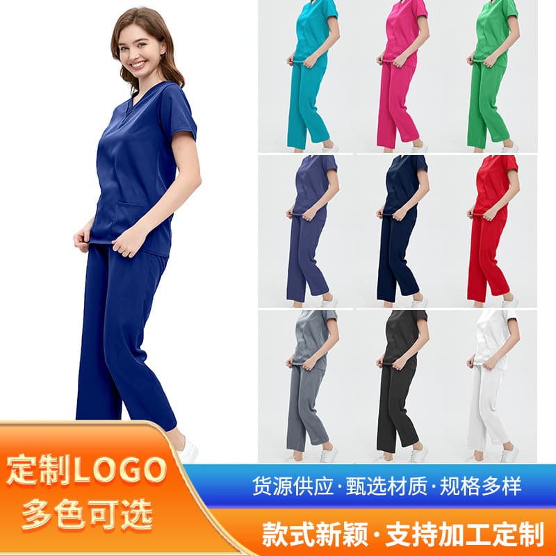 Amazon Cross-border Surgical Gown Short-sleeve Scrub Suit Women's Set Nurse Uniform Operating Room Work Uniform Isolation Gown