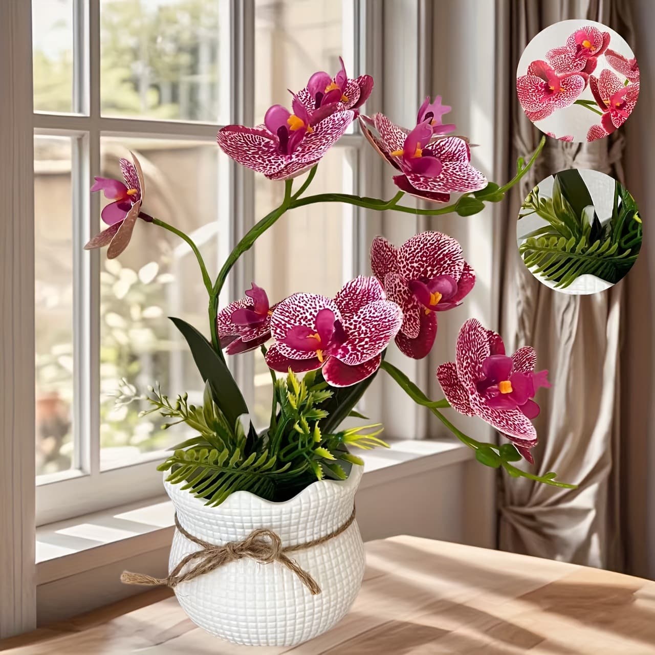 New Flower Basket Pot with 10 Butterfly Orchids, Home Living Room Decoration, Garden Ornament, Artificial Flower Potted Plant