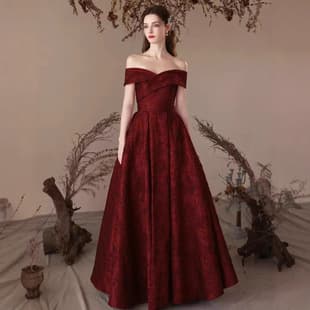 One-Shoulder Wedding Toast Dress Bride New Wine Red Wedding Gown Banquet Elegant Satin Engagement Long Dress Wholesale