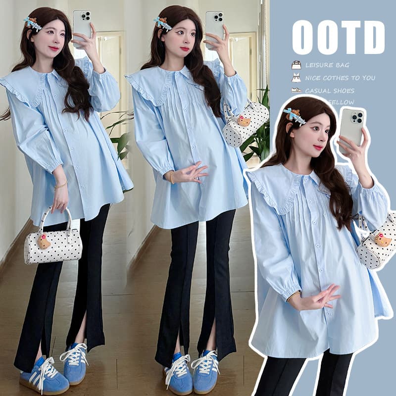 2025 Autumn New Korean Style Fashionable Peter Pan Collar Maternity Shirt