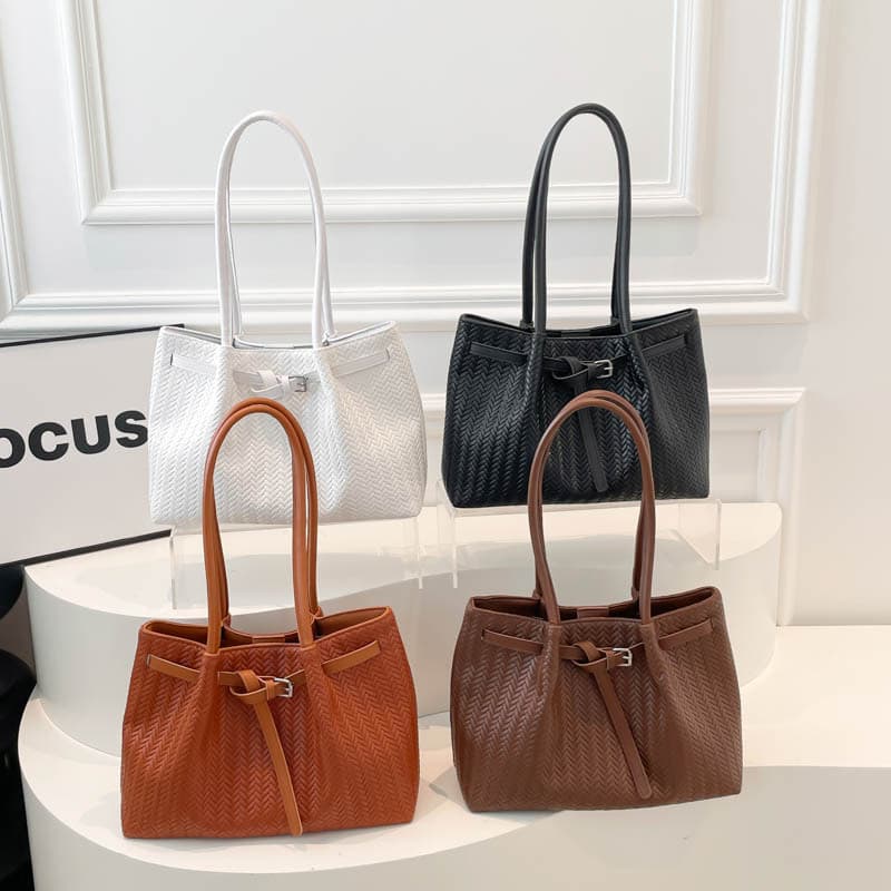 Casual Solid Color Large Capacity New Weave Texture 2025 Fashion Trendy Korean Style Ins Women's Shoulder Tote Bag