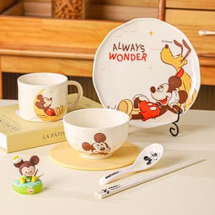 Disney Genuine Plate Bowl Cup Spoon Chopsticks One Person 5 Piece Set Cartoon Tableware Gift Box for Friends or Home Use Wholesale