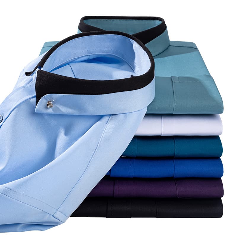 Cross-border Four-way Stretch Men's Long Sleeve Shirt Bamboo Fiber Self-produced Casual Shirt Business Professional Workwear Non-Iron Shirt.