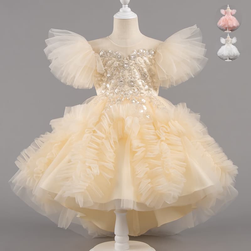 Foreign trade girls princess dress short front and long back dress summer dress children wedding piano performance dress little princess