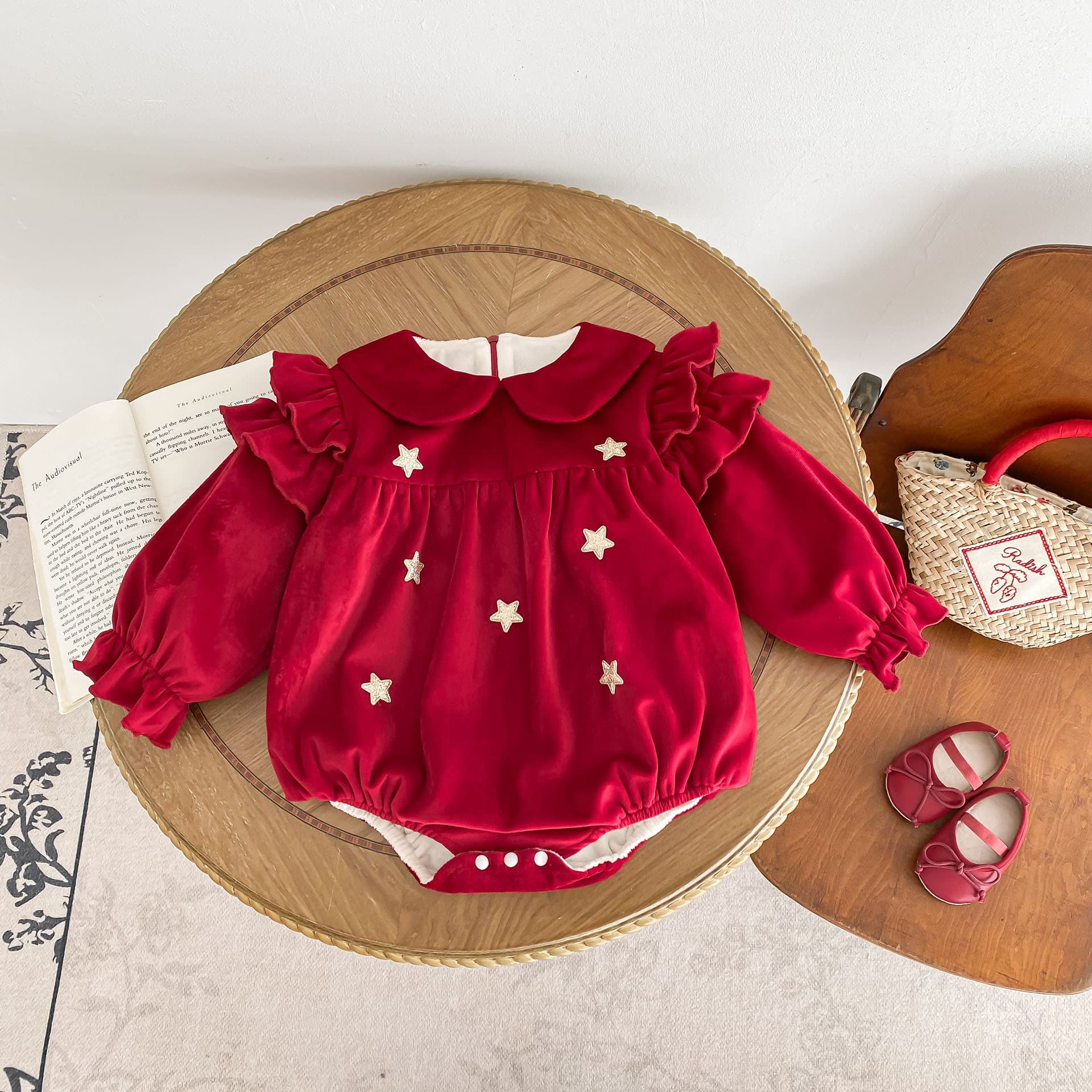 Baby Winter Newborn Bodysuit, Girls Romper, Princess Festive 100 Days Outfit with Hat