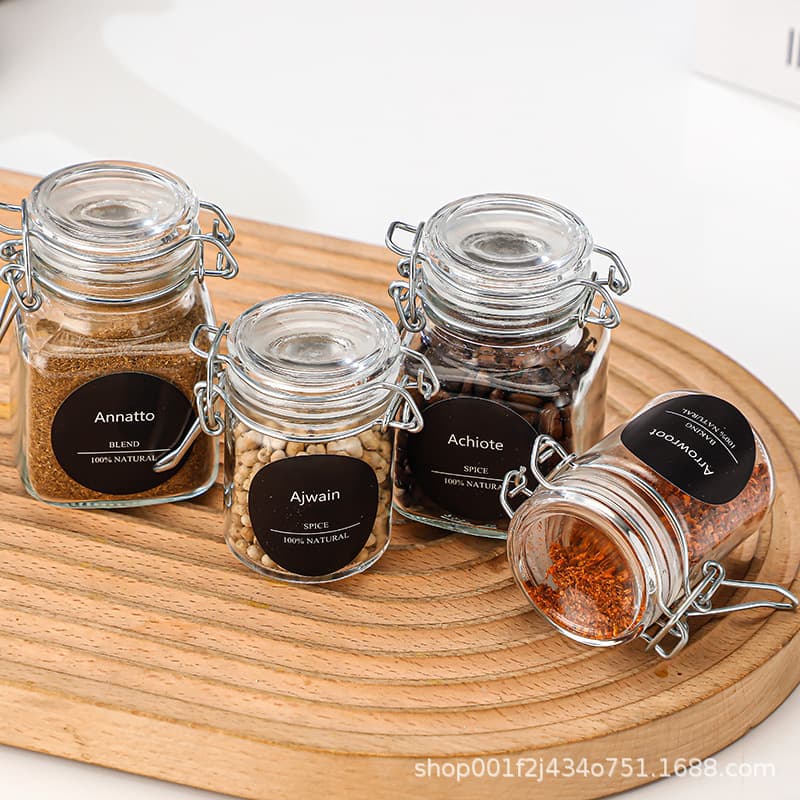 Small Capacity Snap-Lid Glass Sealing Jar, Kitchen Household Seasoning Container, Food Condiment Storage Box, Round and Square Bottles