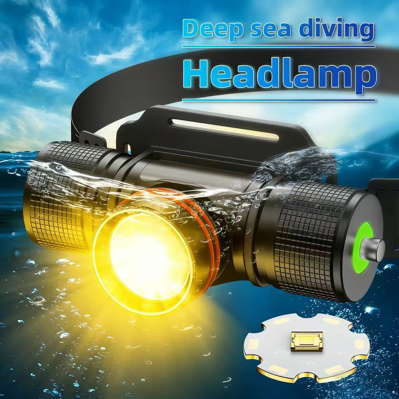 New diving headlight yellow laser LED waterproof power indicator high-bright charging head-mounted yellow light headlight