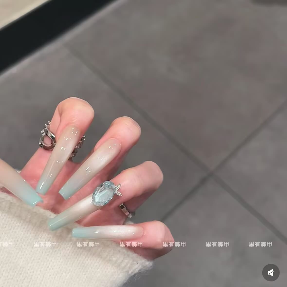 Handmade Press-On Nails Wholesale 420 Summer Fresh Mint Green Glass Bead Cat Eye Premium Nails