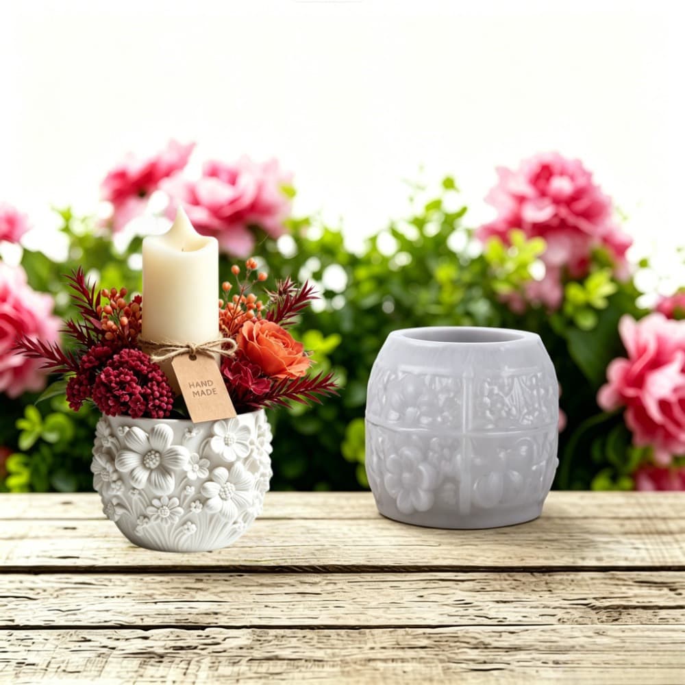 Embossed Daisy Storage Jar Silicone Mold DIY Candle Holder Epoxy Resin Plaster Flower Pot Home Decoration Craft Mold