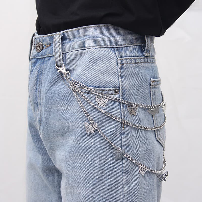 Hip Hop Punk Metal Ring Pants Chain Stage Performance Waist Chain Accessory Vintage Pendant Jeans Chain Belt